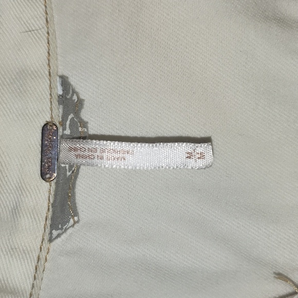 Free People Size M Cream Beige Long Sleeve Button Up Denim Jacket - Picture 5 of 7